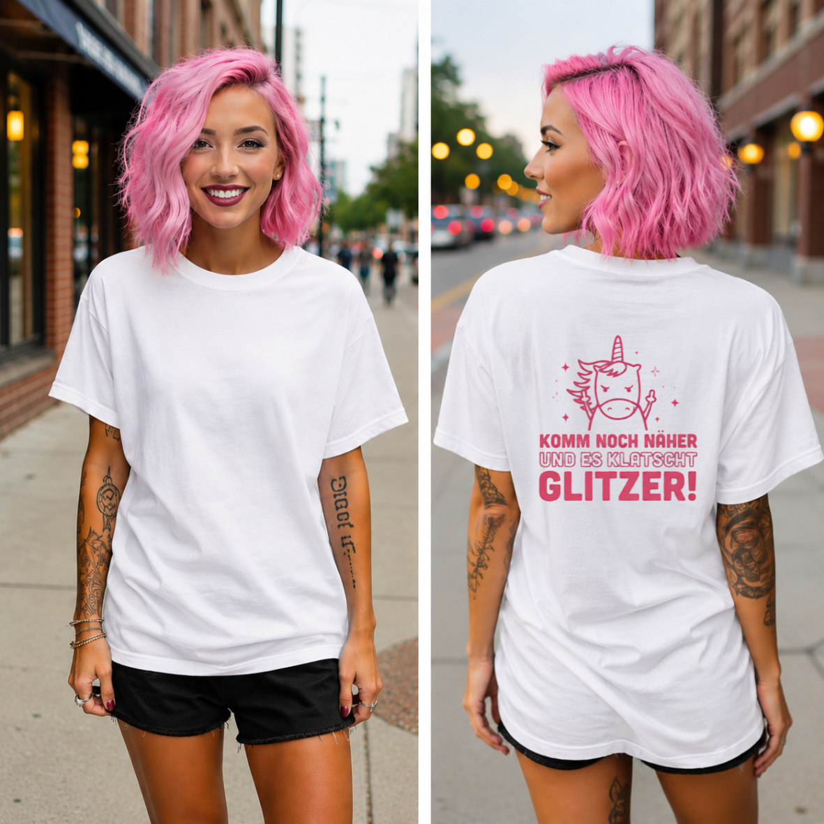 T- Shirt Withe  "Einhorn, komm noch näher und es klatscht Glitze" Edition