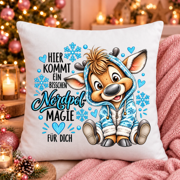 Weihnachtskissen Rentier – Ein bisschen Nordpol-Magie für dich | Kissenbezug oder Kissen mit Füllung | Weihnachtsgeschenk