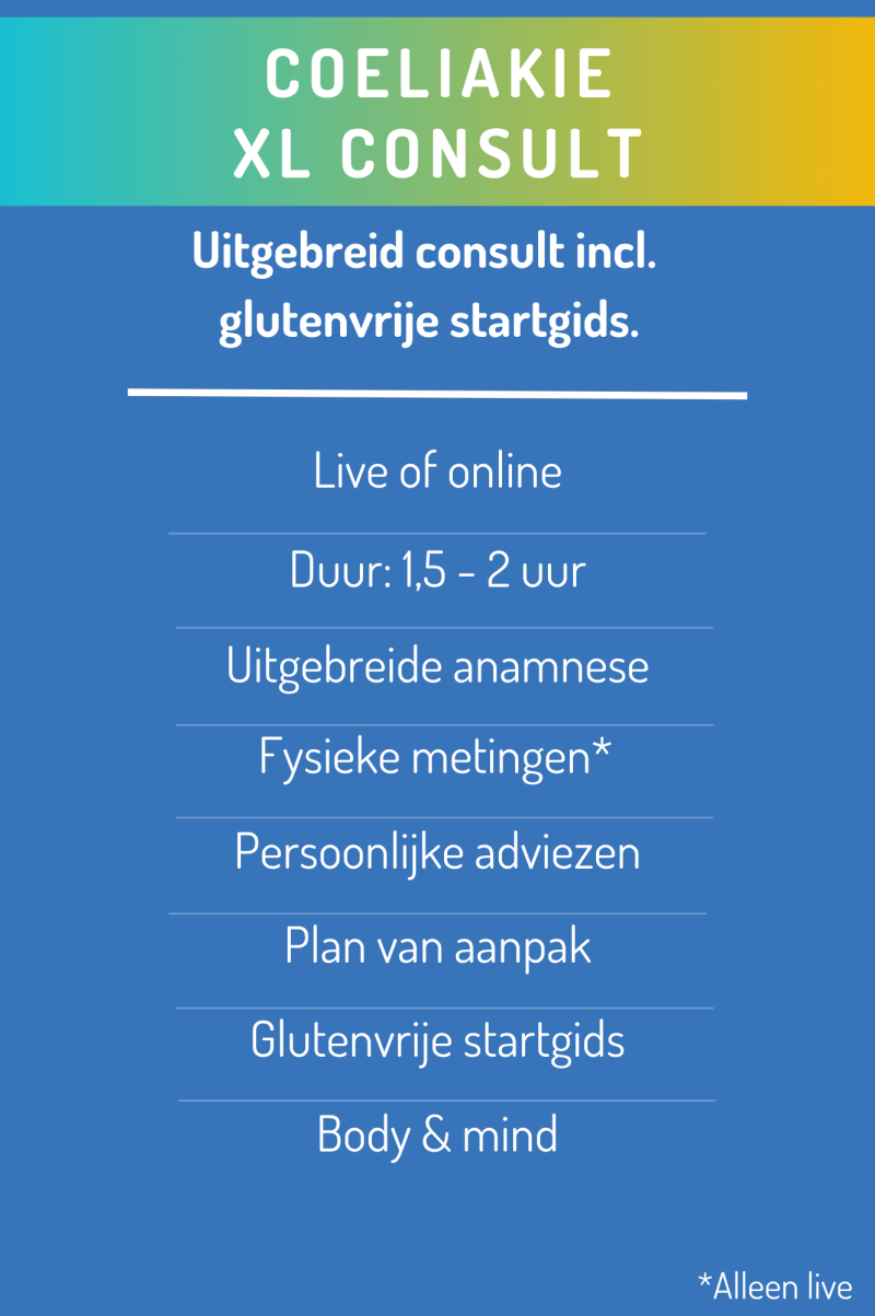 PNG van het aanbod: Coeliakie XL consult. Uitgebreid consult incl. glutenvrije startgids. 
