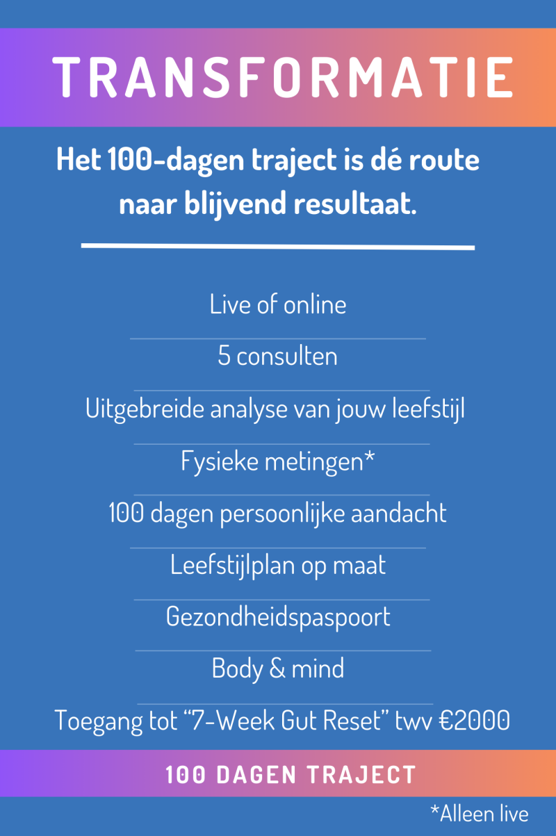 PNG van het aanbod 100 dagen traject. Het 100 dagen traject is de route naar blijvend resultaat.