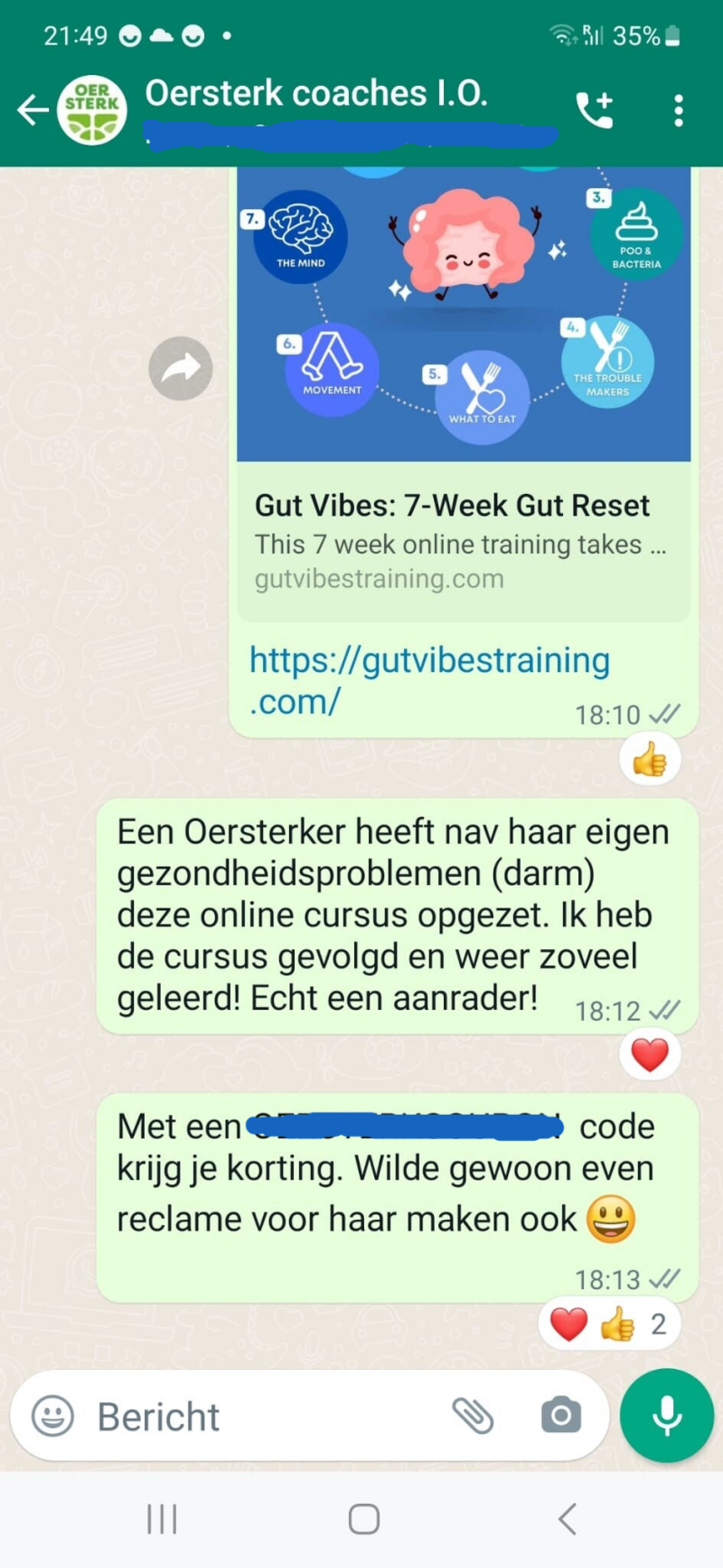Lovende beoordeling over de 7-Week Gut Reset van een coach: "Een OERsterker heeft nav haar eigen gezondhiedsproblemen (darm) deze online cursus opgezet. Ik heb de cursus gevolgd en weer zoveel geleerd! Echt een aanrader!"