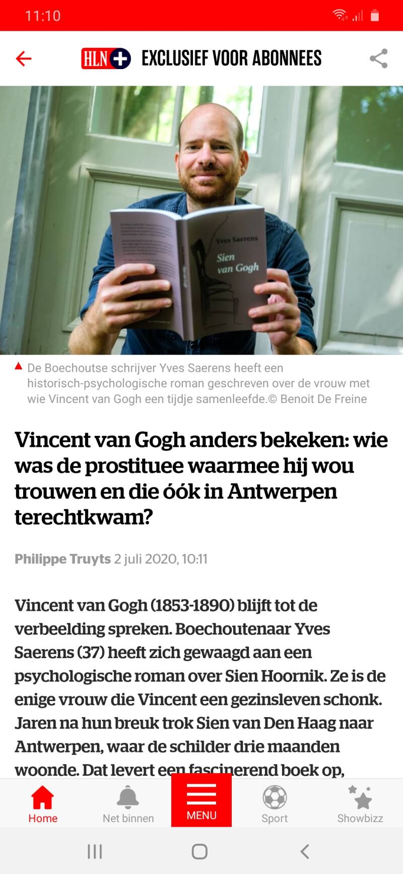 Artikel Yves Saerens over Sien Hoornik (en Vincent van Gogh) in Het Laatste Nieuws