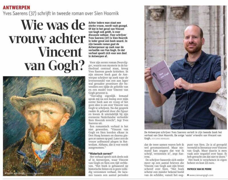 Artikel over Yves Saerens, Sien van Gogh, Sien Hoornik en Vincent van Gogh in Gazet van Antwerpen