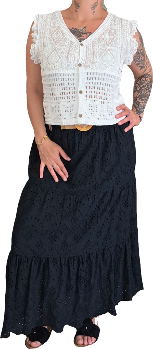Jupe longue en broderie anglaise Louise