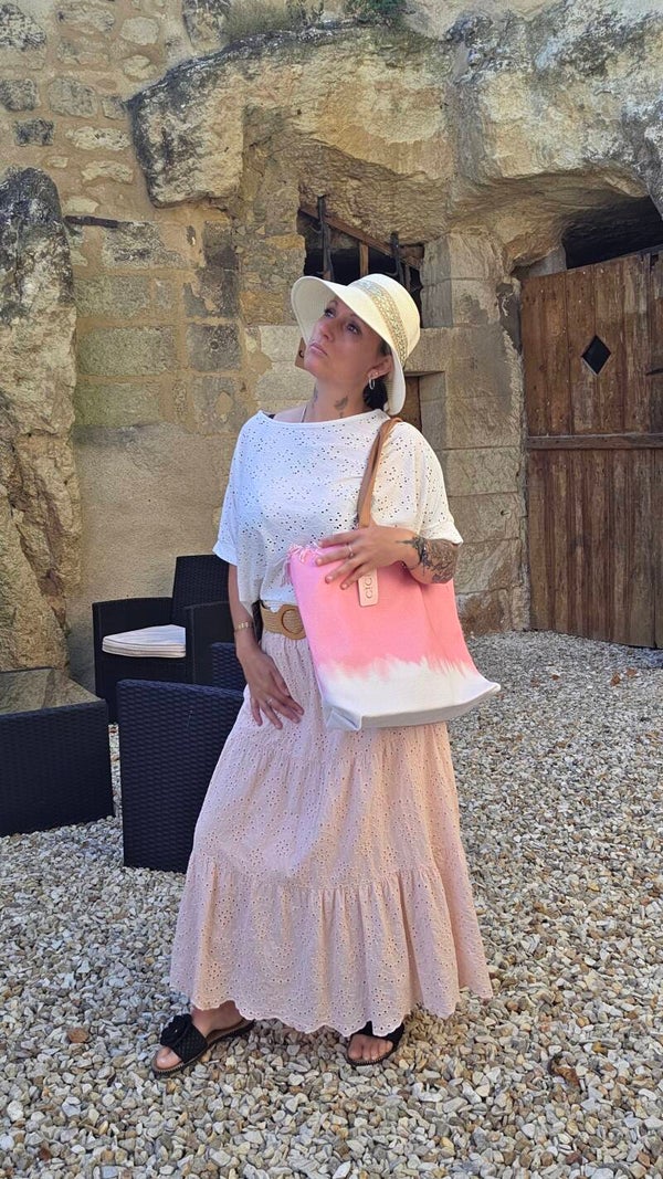 Sac cabas rose effet tie & dye - anses camel _ style bohème d'été