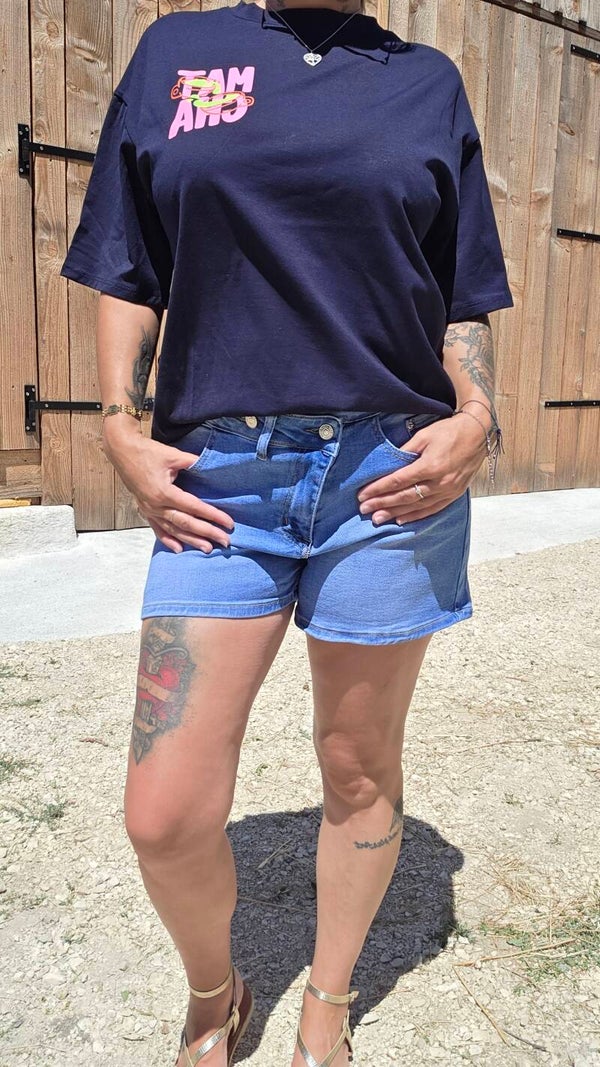 Short en jean wide leg- braguette décalé