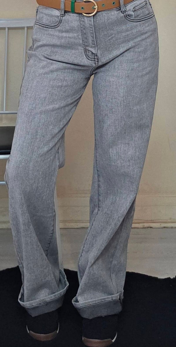 Jean wide leg gris clair – Coupe ample taille haute