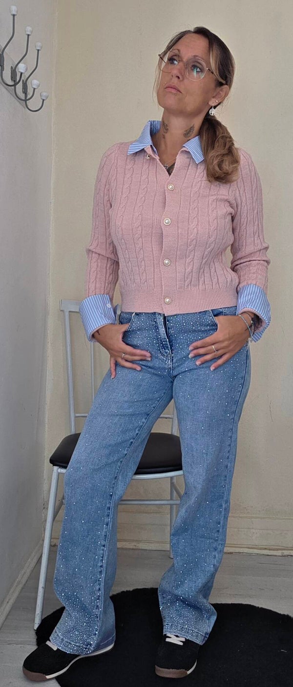 Gilet femme torsadé avec col de chemise intégré