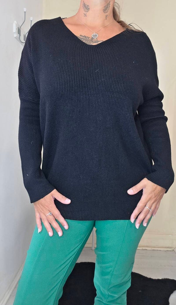 Pull en maille côtelée-Dos dentelle et laçage