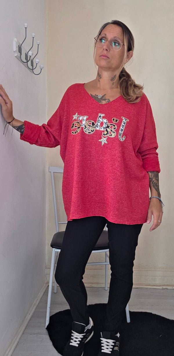 Pull oversize imprimé "J'adore"