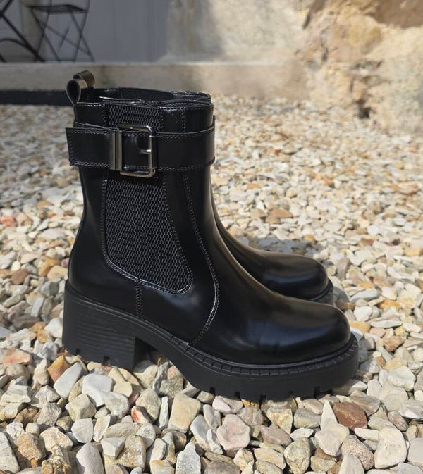 Bottines Chelsea Femme Noires à Boucle