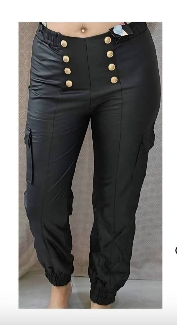 Pantalon cargot simili cuir