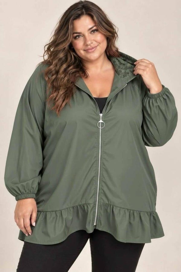 Veste grande taille à capuche – coupe ample et détail dentelle