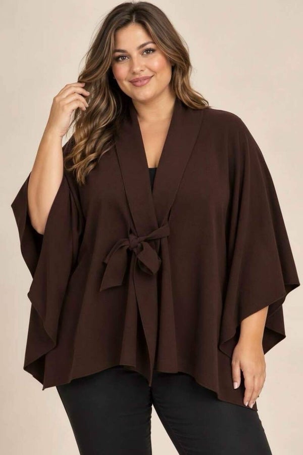 Veste cape fluide à ceinture à nouée