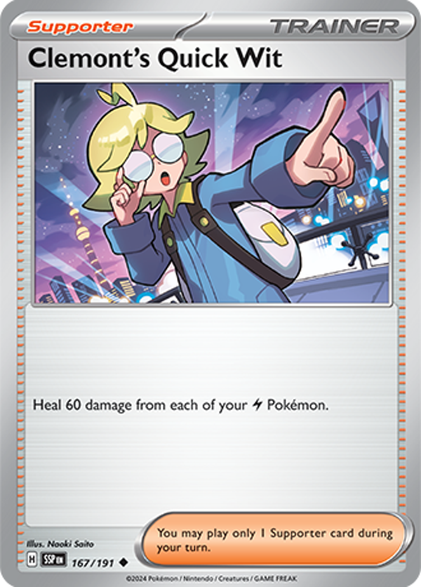 Clemont's Quick Wit Reverse Holofoil (167/191) [Scarlet & Violet: Surging Sparks]