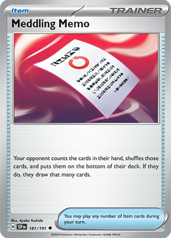 Meddling Memo Reverse Holofoil (181/191) [Scarlet & Violet: Surging Sparks]