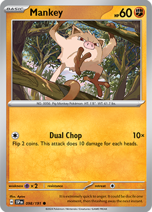 Mankey Reverse Holofoil (098/191) [Scarlet & Violet: Surging Sparks]