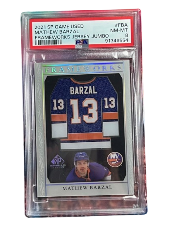 SP Game Used 21 Frameworks Mathew Barzal PSA 8