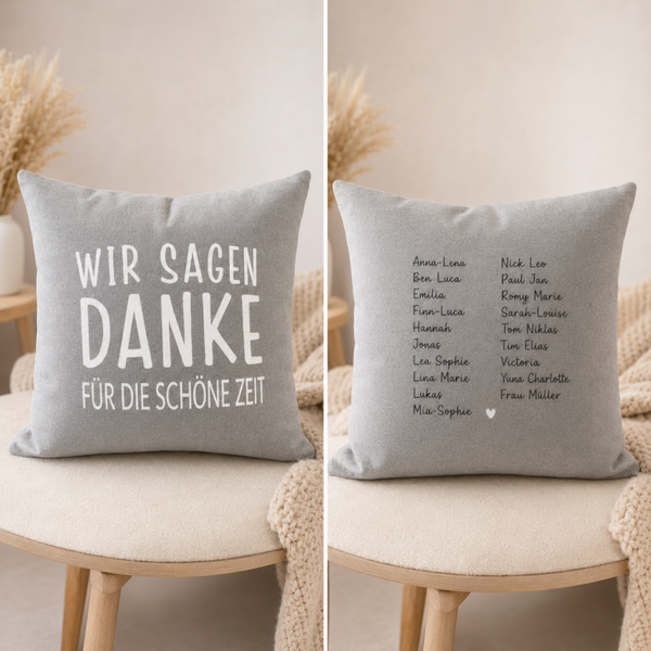 🌈 Kissen „Wir sagen Danke“ – Personalisiertes Abschiedsgeschenk für Erzieherin und Lehrer/innen