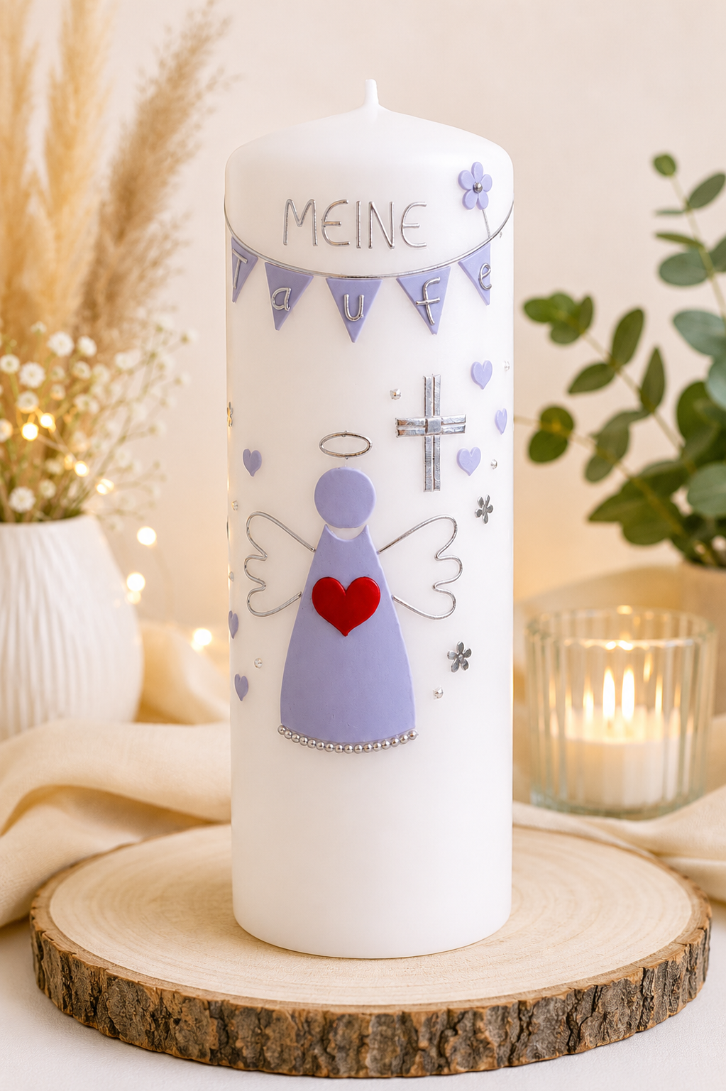Taufkerze Schutzengel mit Banner