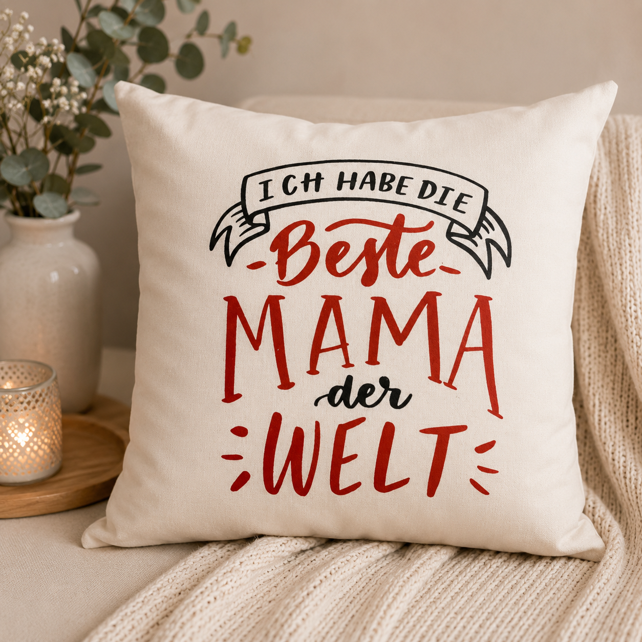 Kissenbezug „Ich habe die beste Mama der Welt“ – Liebevolles Geschenk zum Muttertag oder einfach zwischendurch ❤️