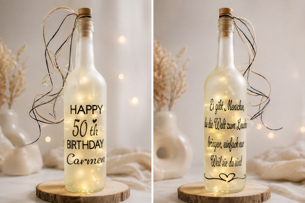 Personalisierte LED-Leuchtflasche zum Geburtstag – Wunschname & Wunschzahl
