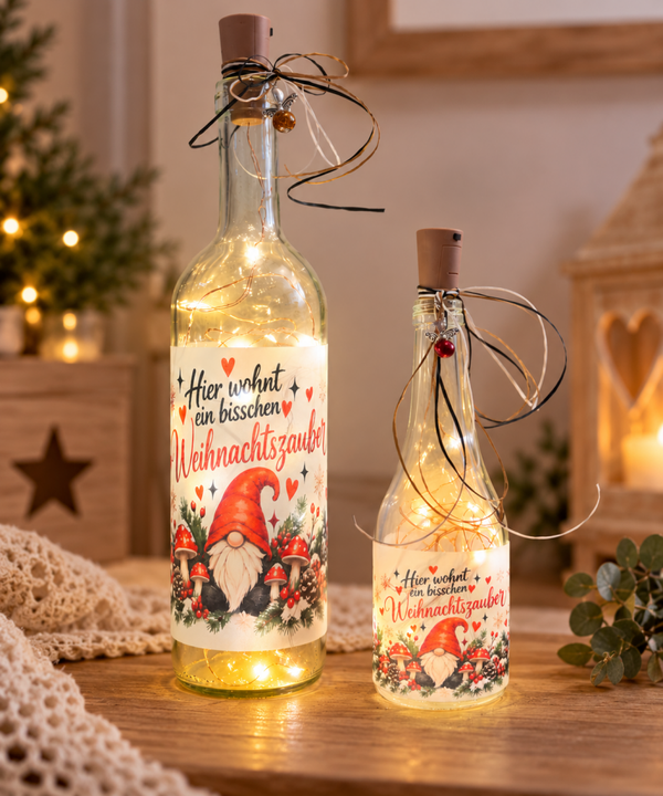 LED-Weihnachtswichtelflasche mit Schutzengelchen – handgefertigte Weihnachtsdeko | Klein & Groß