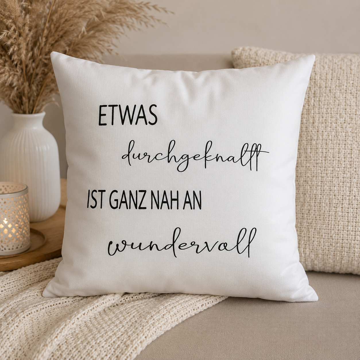 🩷 Kissen mit Spruch „Etwas durchgeknallt ist ganz nah an wundervoll“
