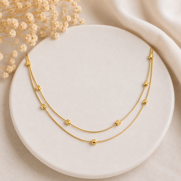 Doppelkette mit Münzen aus Edelstahl – Gold oder Silber