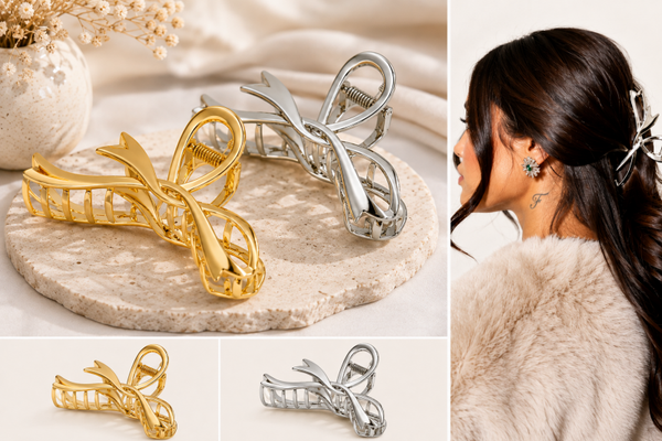 Große Haarspange Schleife – Gold & Silber