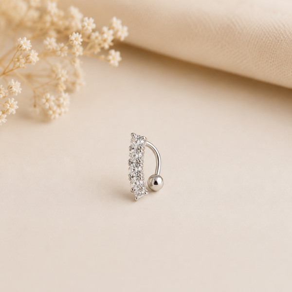 Bauchnabelpiercing „Mondstein“ – Edelstahl mit Zirkonia | Silber