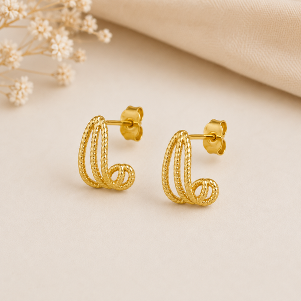 Ohrringe dreifach gedreht 925 er Silber Elegante Ohrstecker Gold