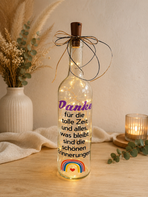 LED-Lichtflasche „Danke für die tolle Zeit“ – Personalisierbar