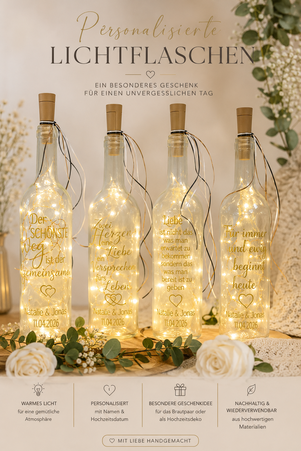 Beleuchtete Flasche „Hochzeit“