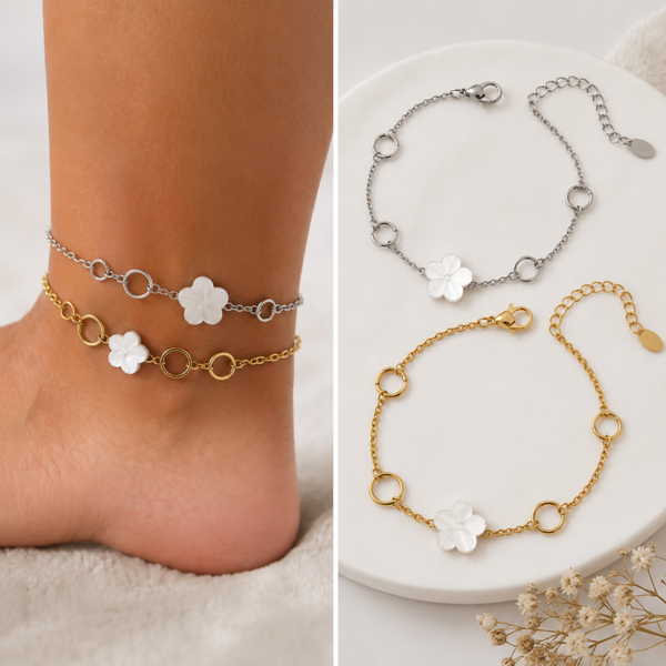 Fußkettchen mit Blume & Ringen von YEHWANG