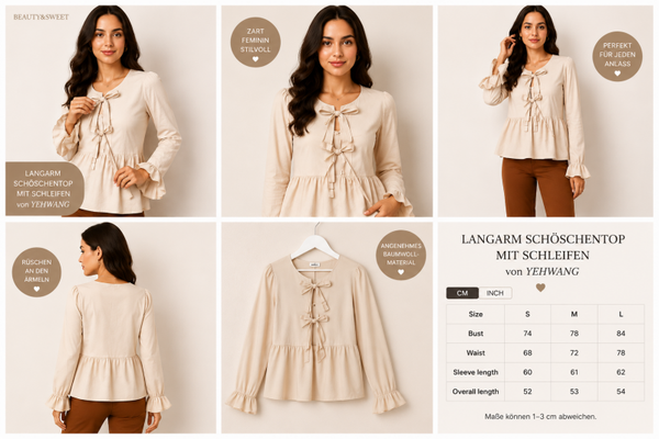 Langarm Schößchentop mit Schleifen von YEHWANG – Feminin, elegant & zeitlos