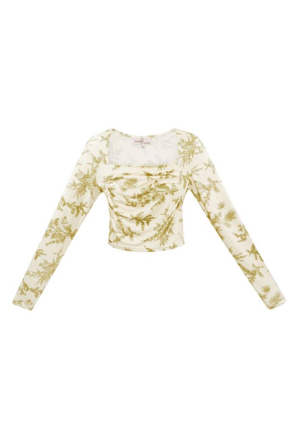 Langarm Crop Top mit Blumenmuster Farbe Beige Größe S