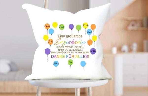 Kissen Luftballons und Schriftzug: Eine großartige Erzieherin