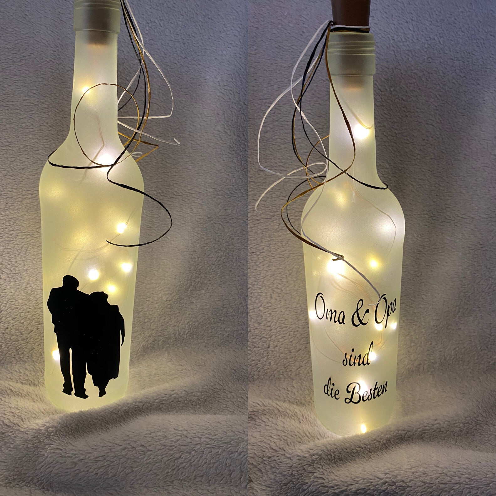 Recycelte, beleuchtete Flasche Oma&Opa