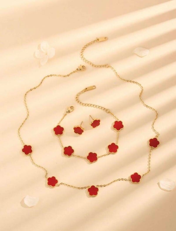 Parure en perle de nacre et de fleurs à 5 pétales - Celia