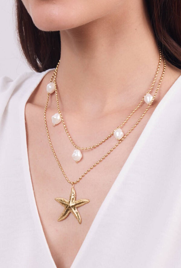 Collier étoile de mer avec pierre - Acier inoxydable