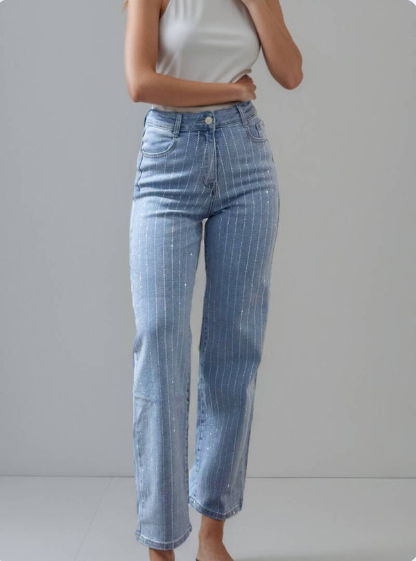 Jeans wide leg strass - Alma
