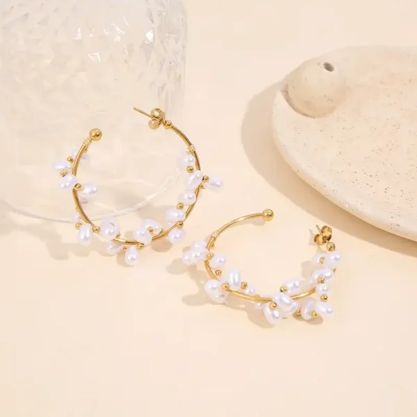 Créoles Perles Ysia - Acier Inoxydable