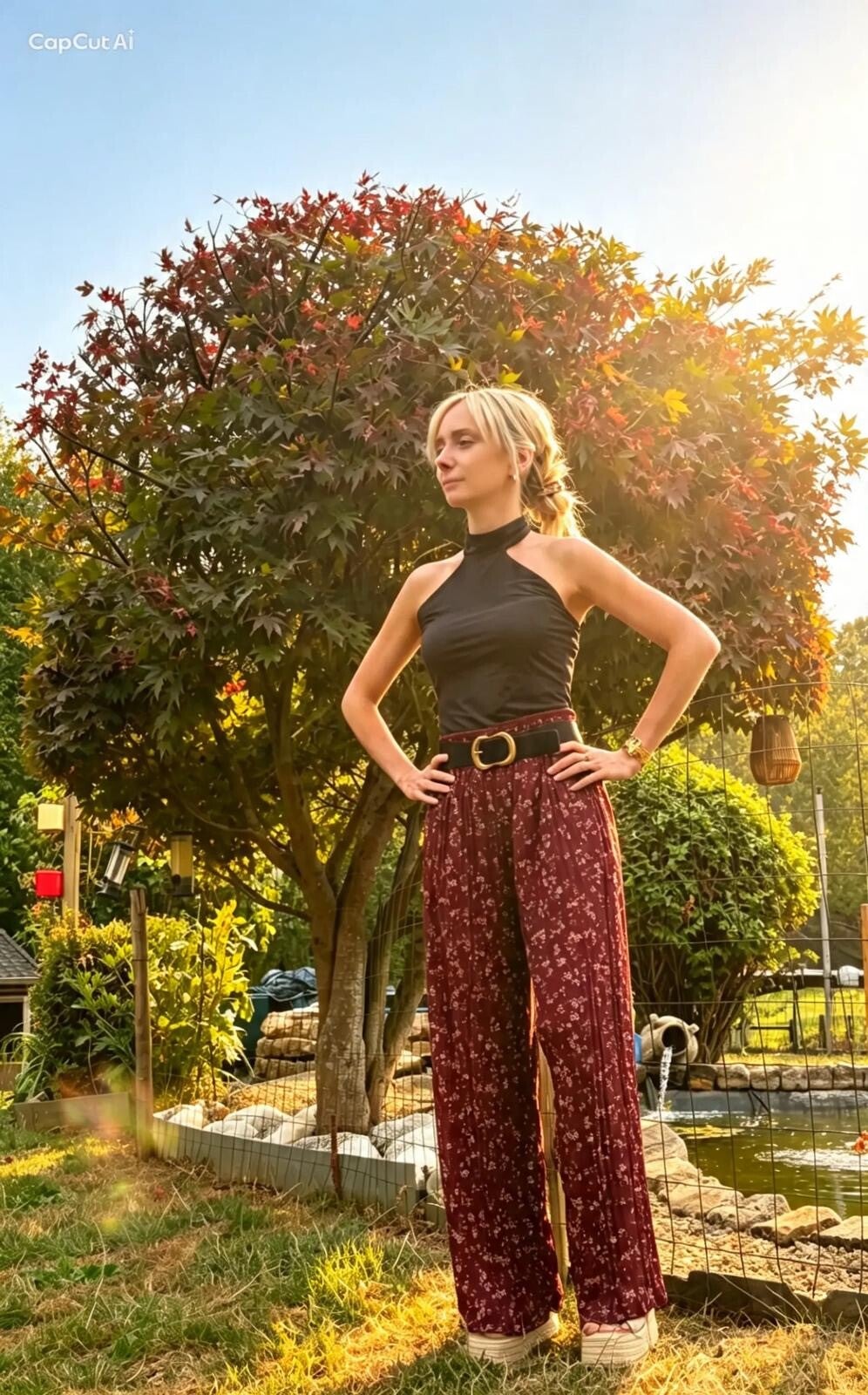 Pantalon plissé Flora bordeaux