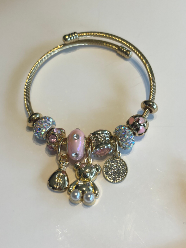 Bracelet breloques TEDDY PINK