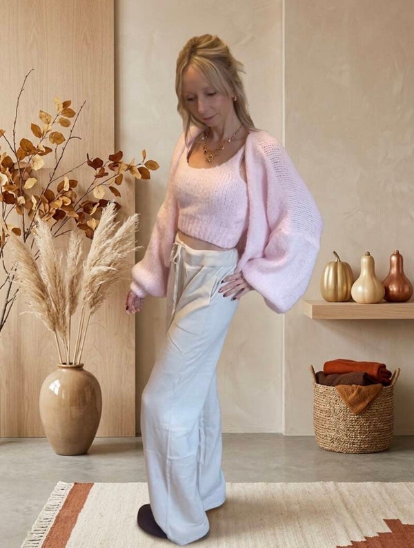 Ensemble gilet et crop top rose bébé