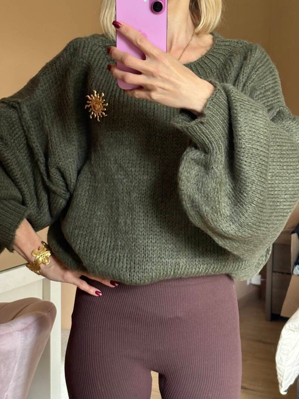 Pull en maille fine kaki