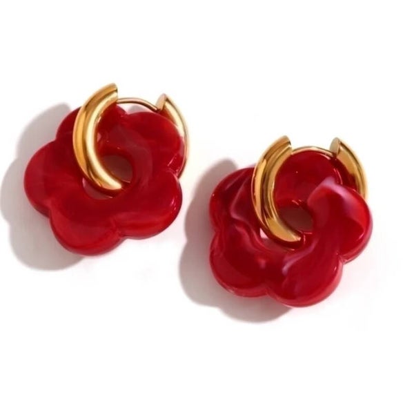 Boucles d oreilles fleurs rouge