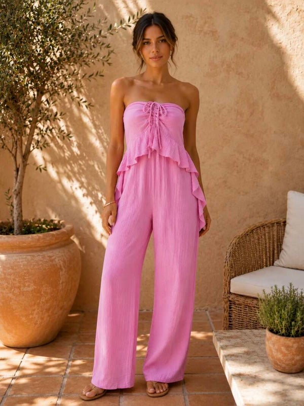 Combinaison en gaze de coton rose