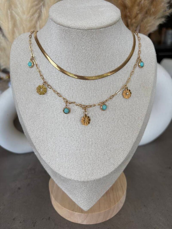 Collier double rang bleu